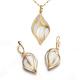 18K Yellow Gold Diamonds  White Agate Drop Pendant Earrings Jewelry (GDSET005)