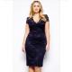 Women's Sexy Pencil Package Hip  Embroidered Sheath Knee-length Short Sleeve V-neck  Dress