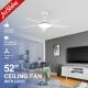 Quiet 52 Inch ABS Ceiling Fan with LED Light and Remote Control Cooling Air Function