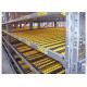 Customized Size Carton Flow Rack / Warehouse Roller Racks Yellow With Tilted Shelves