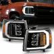 Waterproof Head Lights Gun Metal w/ Dual Projector LED Signal Headlamps w/ Clear Lens