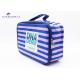 Pink / Blue Stripe Soft PVC Bags Blue Zipper With Two Metal Heads Reusable Design