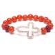 Alloy Cross Beaded Cuff Bracelets,Coral Carnelian Carved Flower, Crystalized Argil Beads