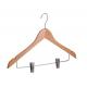 Flat Wooden Pant Hanger with Two Adjustable Clips