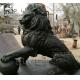 Large Black Bronze Lion Statue Metal Animal Garden Decoration With Ball