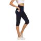 Navy Blue Yoga Pants Short Length Gym Leggings For Women With Pockets