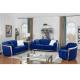 High quality button tufted room furniture sofa set with sliver metal leg 2+3S blue aluminium steel wood luxury sofa set