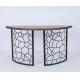 Custom Curved Front Console Table With Wood Top And Decorative Iron Base