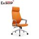 High Back Orange Leather Office Chair With Wheels Modern Style