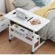 Height-Adjustable White Wooden Mobile Elevating Storage Desk for Home Office