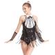 Black-White Stunning Tap Costume Sequined-Fringes Mock Neck Dance Dress Performance Wear
