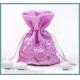 satin fabric candy bag with drawstring, satin wedding favor gift bag with lace decoration