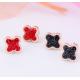 4 Leave Clover Stud Earrings for Girs Stainless Steel Inlaid Red Crystal Earrings  Fashion Jewelry