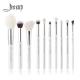 Flawless Birch Wood Handle Natural Makeup Brushes Set White Silver Color
