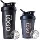 Custom Logo 400ml 600ml Black Large Sports Fitness Protein Powder Shaker Bottles With Capacity Measuring Line