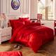 Red Bridal Polyester Bed Sheet Cover Sets With Embroidery Flower Queen Size