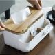 Removable White Plastic Tissue Box Cover PS Rubber Wood
