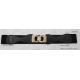 Black PU / Elastic Womens Stretch Belts With Square Gold Zinc Alloy Buckle