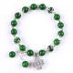 8MM Darker Green Jade Stone With Spinner Flower Charm Spiritual Healing Round Shape Stretch Bead Bracelet