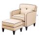 High End Cream Leisure Chair Ottoman Accent Two Arm Chaise Lounge