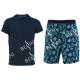 Cotton Jersey Men's Round Neck Pajamas / Mens T Shirt And Woven Shorts Pyjamas With Side Pockets