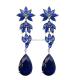 Wedding Jewelry, Long earring blue Tanzanite Color Stone 925 Silver Rhodium Plated
