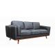 Wooden Base Three Seater Leather Sofa  Black Leather 3 Seater