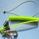 Light green stainless steel wire reinforced coiled tool lanyard rope string w/hook&loop