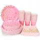 Eco-Friendly Disposable Party Supplies Gold Dot Pink Disposable Party Dinnerware Set