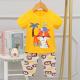 Yellow Cartoon Animal 100 Cotton Pyjamas Childrens Short Sleeve Suit Round Neck
