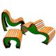 Modern Style Outdoor Green Metal Wood Bench Special-Shaped Curved Creative Seat