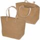 Household Large Cotton Burlap Tote Bag With Leather Handle