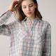 Lightweight Plaid Womens Casual Linen Shirts With Double Chest Pockets