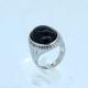 stainless steel ring with black glass stone LRX72