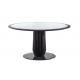 Round dining table by Oak wood in hand-made structure with Stainless steel leg and Stone marble for Restaurant furniture