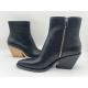 Solid wood spray paint high heels，black soft cow nappa leather womens dress boots，pointed toe ankle boots