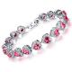 Fashion Platinum Plated Links Chain Heart Shape Red Cubic Zirconia Tennis Bracelet (JDS949RED)