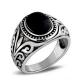Mens Sterling Silver Retro Ring with Oval Synthetic Black Onyx(XH037009BLACK)
