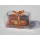 2pk Orange & Brown scented assorted glass candle with printed label,ribbon decor and packed into clear box