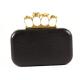 Black Rings Knuckle Ladies Leather Clutch Bags Hard Case With Flower Clasp