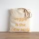 Veggie tote bag - cotton bag with sexy veggie text in gold - shopping bag, vegetable bag,