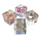 transparent cubic shaped resin paper weight with real dry flowers for home and office decor