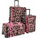 Softside travelling 3Piece Pink Giraffe Spinner Suitcase Set Expandable