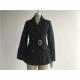 Ladies Black Double Breasted Coat , Large Lapel Collar Wool Melton Coat With