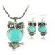 Big European and American vintage owl necklace long necklace of natural semi-precious turq