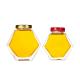 Custom 230ml 350ml hexagon honey glass jar with Metal Lids and labels