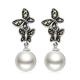 925 Silver White Simulated Shell Pearl Dangle Earrings Vintage Old Jewellry (E12144)