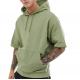 Men Short Sleeve Oversized Sweatshirt Side Zips Pouch Pocket Drawstring Hood