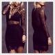Ladies sexy see through design sexy dress, long sleeve lace dress