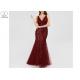 Embroidery Sequins Sparkly Burgundy Bridesmaid Dresses V Neck Tulle Fishtail